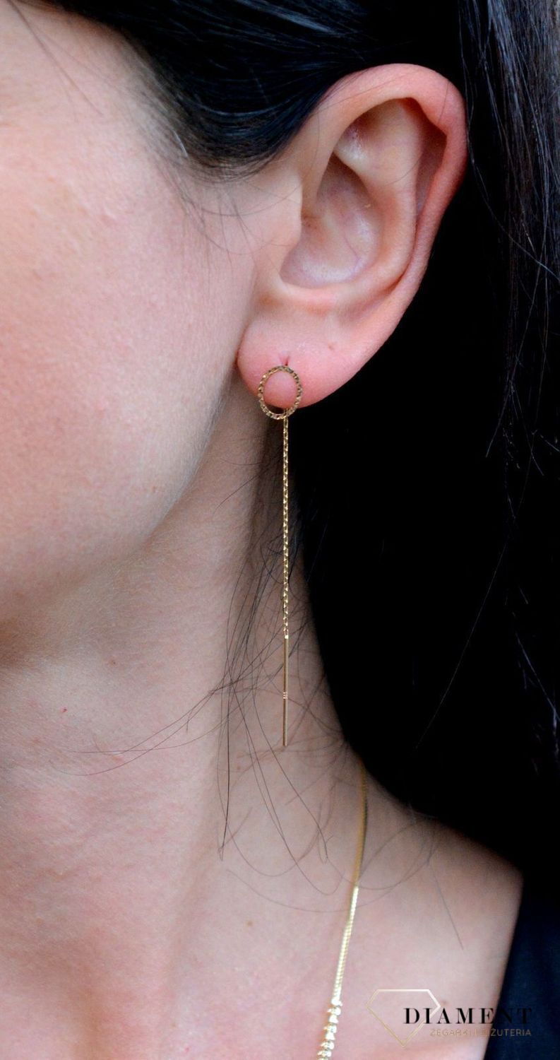 Złote kolczyki sztywne kółka przeciągane łańcuszki KL 7373A.jpg